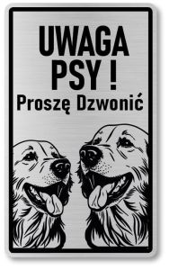 Tabliczka ostrzegawcza - Uwaga pies GOLDEN RETRIEVER 2 psy
