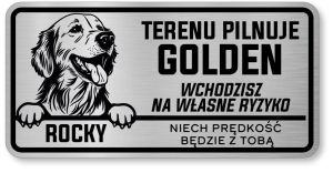 Tabliczka ostrzegawcza - Uwaga pies GOLDEN RETRIEVER z imieniem