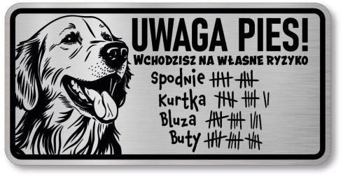 Tabliczka ostrzegawcza - Uwaga pies GOLDEN RETRIEVER śmieszna