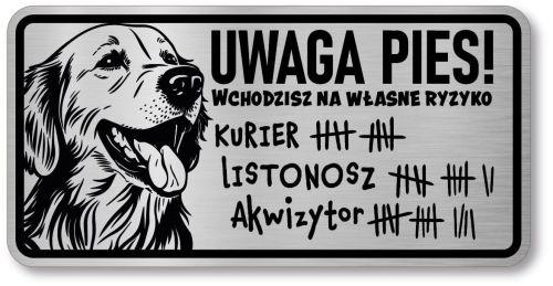 Tabliczka ostrzegawcza - Uwaga pies GOLDEN RETRIEVER śmieszna