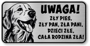 Tabliczka ostrzegawcza - Uwaga pies GOLDEN RETRIEVER śmieszna