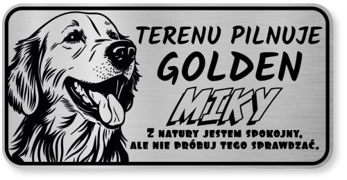 Tabliczka ostrzegawcza - Uwaga pies GOLDEN RETRIEVER z imieniem