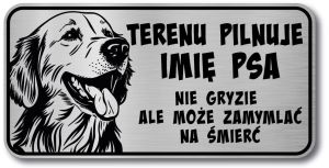 Tabliczka ostrzegawcza - Uwaga pies GOLDEN RETRIEVER z imieniem