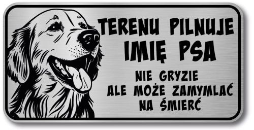 Tabliczka ostrzegawcza - Uwaga pies GOLDEN RETRIEVER z imieniem