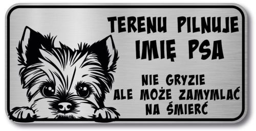 Tabliczka ostrzegawcza - Uwaga pies York śmieszna z imieniem