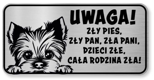 Tabliczka ostrzegawcza - Uwaga pies York śmieszna