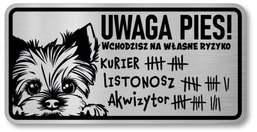 Tabliczka ostrzegawcza - Uwaga pies York śmieszna
