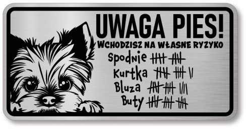 Tabliczka ostrzegawcza - Uwaga pies York śmieszna