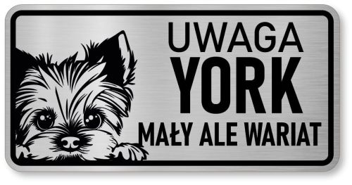 Tabliczka ostrzegawcza - Uwaga pies York śmieszna
