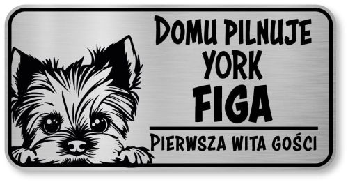 Tabliczka ostrzegawcza - Uwaga pies York śmieszna z imieniem