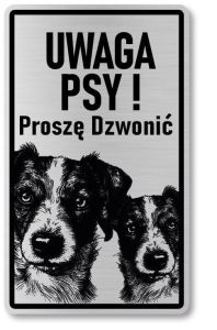 Tabliczka ostrzegawcza - Uwaga pies Jack Russell 2 psy