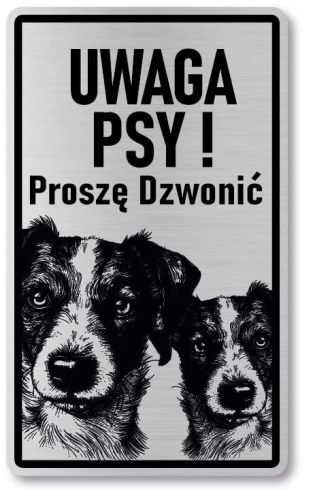 Tabliczka ostrzegawcza - Uwaga pies Jack Russell 2 psy