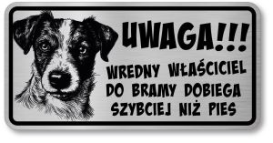 Tabliczka ostrzegawcza - Uwaga pies Jack Russell śmieszna