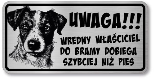 Tabliczka ostrzegawcza - Uwaga pies Jack Russell śmieszna