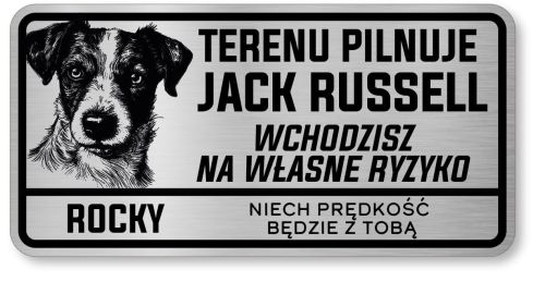 Tabliczka ostrzegawcza - Uwaga pies Jack Russell z imieniem