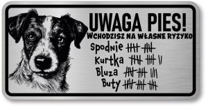 Tabliczka ostrzegawcza - Uwaga pies JACK RUSSELL śmieszna