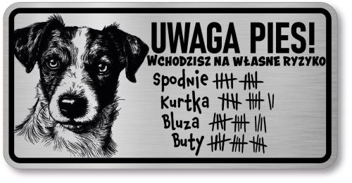 Tabliczka ostrzegawcza - Uwaga pies JACK RUSSELL śmieszna