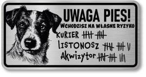 Tabliczka ostrzegawcza - Uwaga pies JACK RUSSELL śmieszna