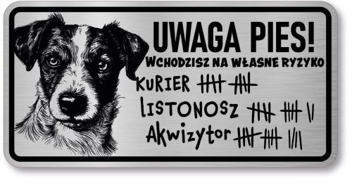 Tabliczka ostrzegawcza - Uwaga pies JACK RUSSELL śmieszna