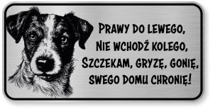 Tabliczka ostrzegawcza - Uwaga pies Jack Russell śmieszna