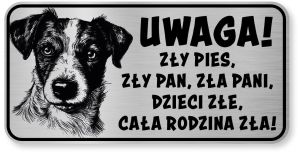 Tabliczka ostrzegawcza - Uwaga pies Jack Russell śmieszna