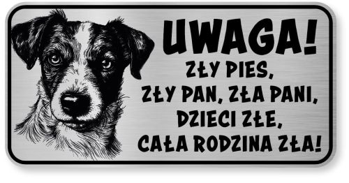 Tabliczka ostrzegawcza - Uwaga pies Jack Russell śmieszna
