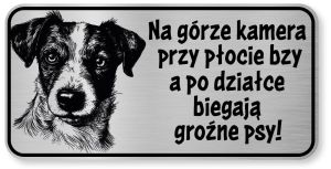Tabliczka ostrzegawcza - Uwaga pies Jack Russell śmieszna