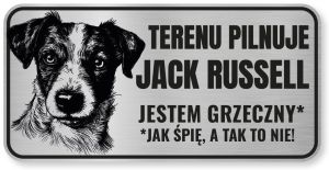 Tabliczka ostrzegawcza - Uwaga pies Jack Russell śmieszna