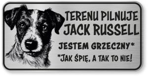 Tabliczka ostrzegawcza - Uwaga pies Jack Russell śmieszna
