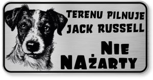 Tabliczka ostrzegawcza - Uwaga pies Jack Russell śmieszna