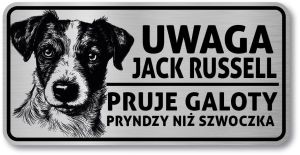 Tabliczka ostrzegawcza - Uwaga pies Jack Russell po śląsku