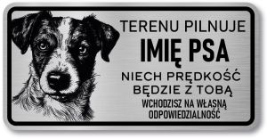 Tabliczka ostrzegawcza - Uwaga pies Jack Russell z imieniem