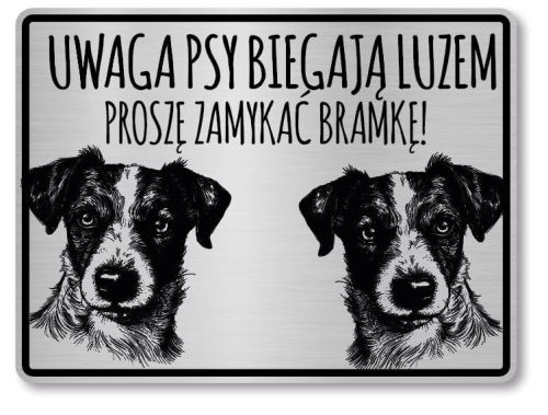 Tabliczka ostrzegawcza - Uwaga pies Jack Russell 2 psy