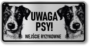 Tabliczka ostrzegawcza - Uwaga pies Jack Russell 2 psy