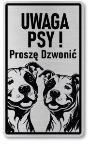 Tabliczka ostrzegawcza - Uwaga pies Pitbull 2 psy