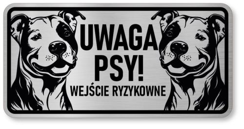 Tabliczka ostrzegawcza - Uwaga pies Pitbull 2 psy