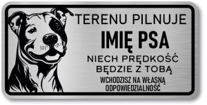 Tabliczka ostrzegawcza - Uwaga pies PITBULL z imieniem