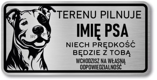 Tabliczka ostrzegawcza - Uwaga pies PITBULL z imieniem