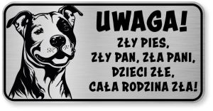 Tabliczka ostrzegawcza - Uwaga pies PITBULL śmieszna