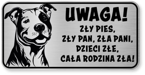 Tabliczka ostrzegawcza - Uwaga pies PITBULL śmieszna