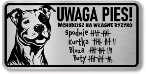 Tabliczka ostrzegawcza - Uwaga pies PITBULL śmieszna