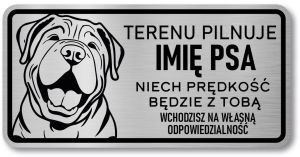 Tabliczka ostrzegawcza - Uwaga pies Shar Pei z imieniem