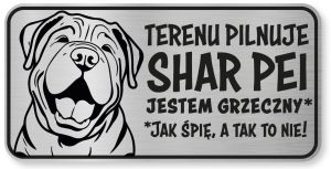 Tabliczka ostrzegawcza - Uwaga pies Shar Pei śmieszna