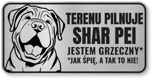 Tabliczka ostrzegawcza - Uwaga pies Shar Pei śmieszna