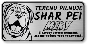 Tabliczka ostrzegawcza - Uwaga pies Shar Pei z imieniem