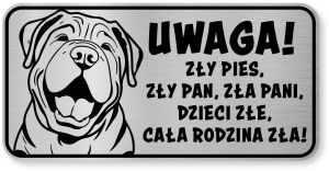 Tabliczka ostrzegawcza - Uwaga pies Shar Pei śmieszna
