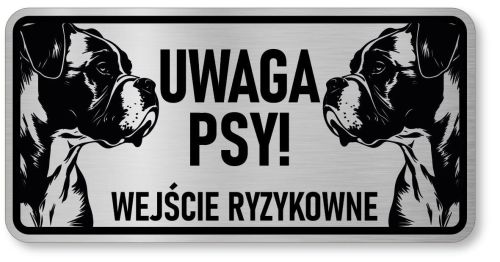 Tabliczka ostrzegawcza - Uwaga pies Boxer 2 psy