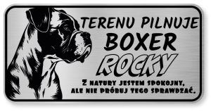 Tabliczka ostrzegawcza - Uwaga pies BOXER z imieniem