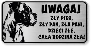 Tabliczka ostrzegawcza - Uwaga pies BOXER śmieszna