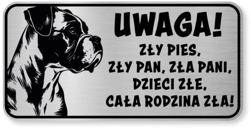 Tabliczka ostrzegawcza - Uwaga pies BOXER śmieszna